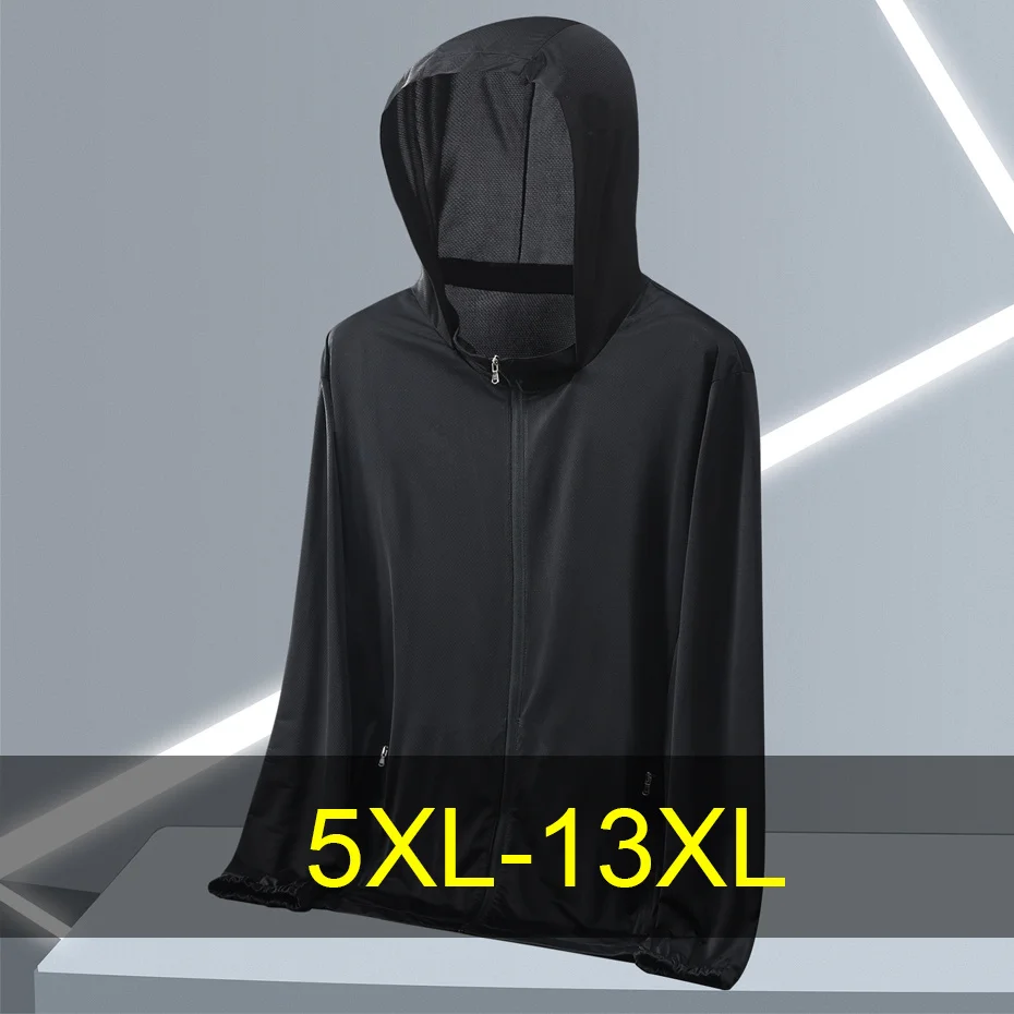 Summer Thin Jacket Men 13XL 12XL Plus Size Jackets Breathable Fashion Casual Solid Color Hooded Jackets Male Big Size 13XL