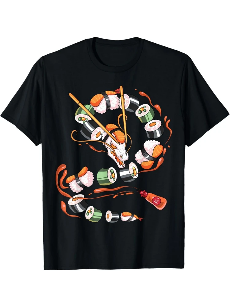 

Sushi Dragon Roll Graphic,Food-Themed Anime pattern design-100% cotton O-neck short sleeve casual printed T-shirt.