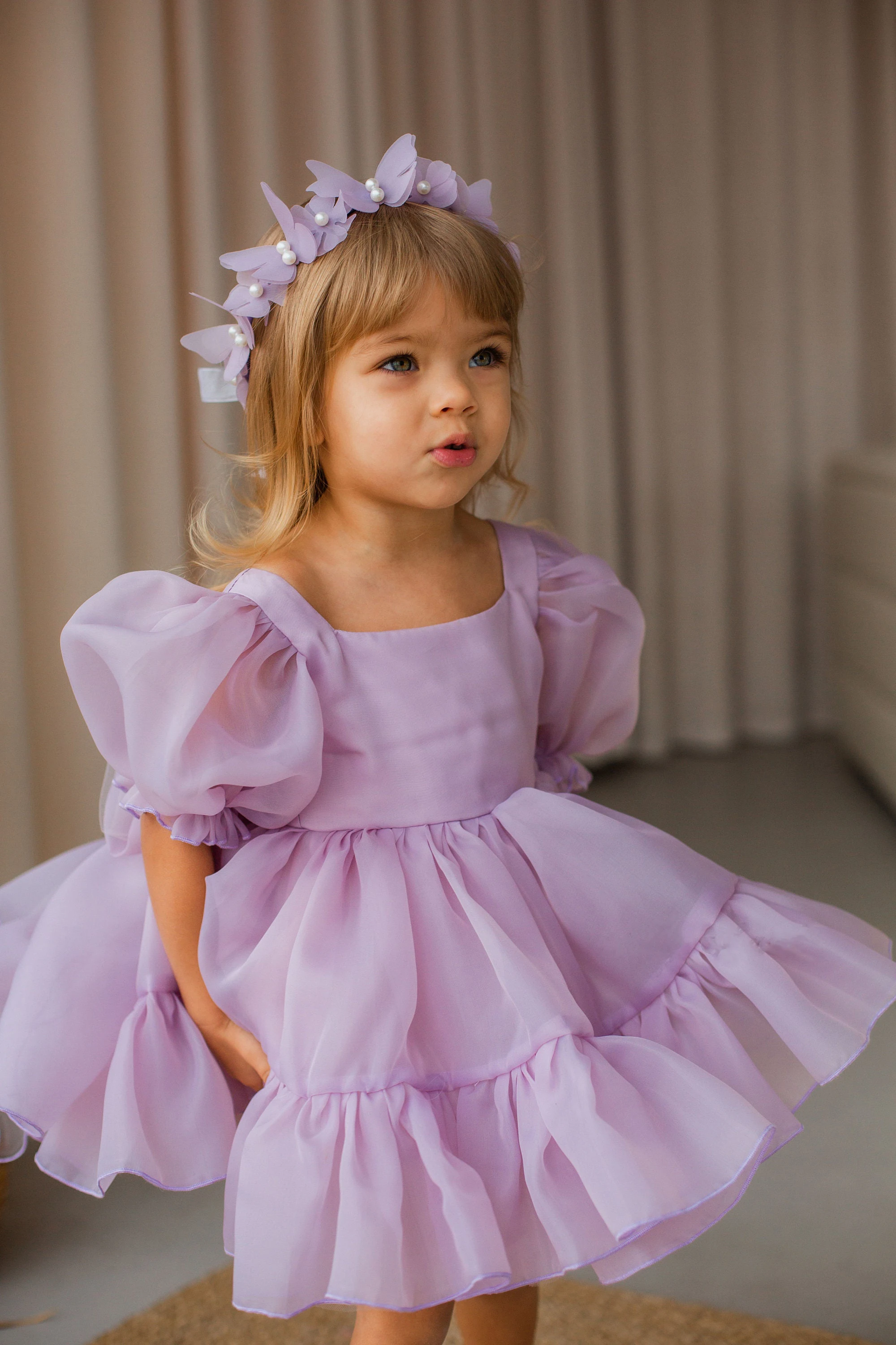 

Lovely Lilac Tutu and Tulle Puffy Flower Girl Dress Baby Birthday Gift Party Princess Pageant Toddler First Communion Gowns