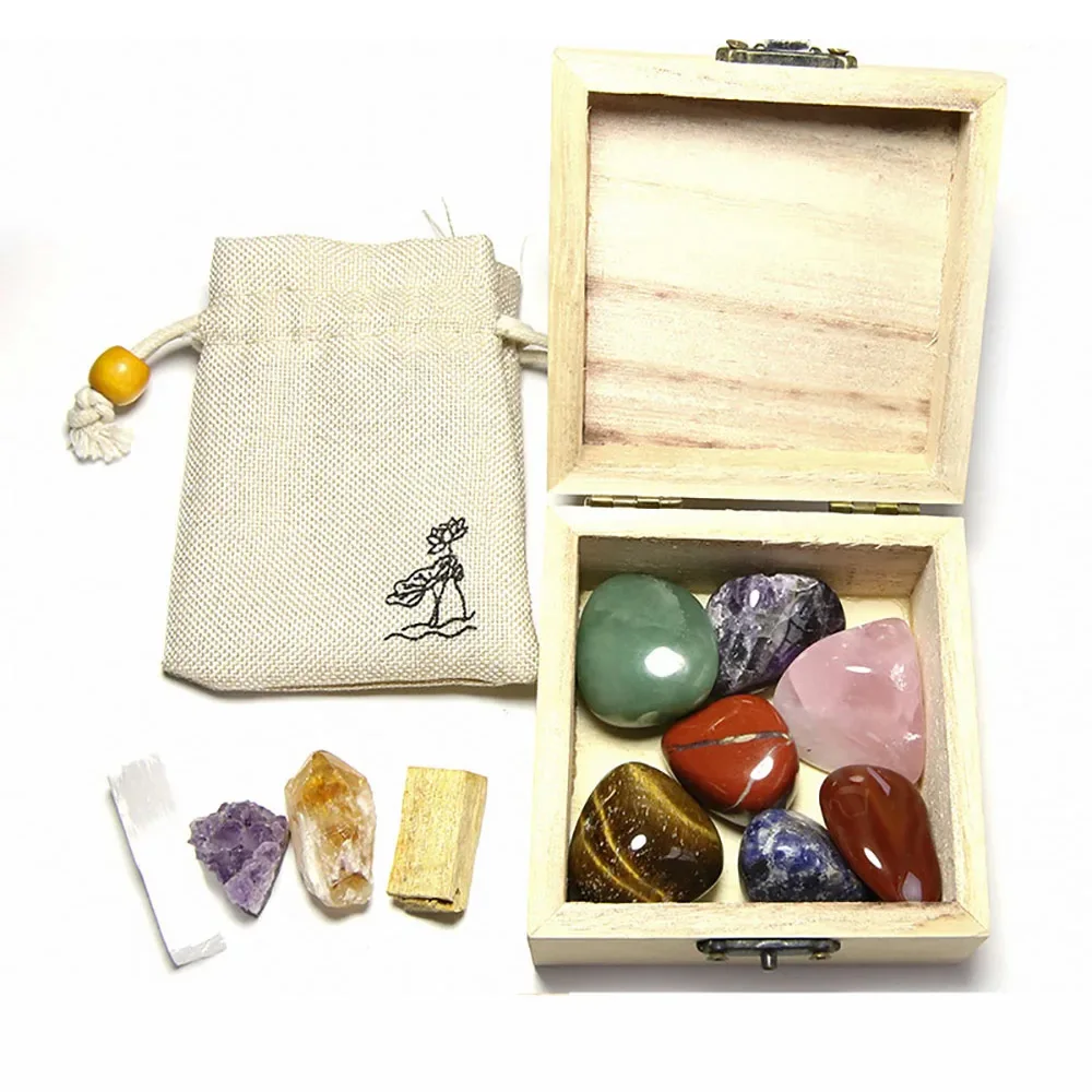 

7 Chakras Crystals and Healing Stones with Selenite and Amethyst Clusters Kit for Beginners Meditation Yoga Collection Gifts