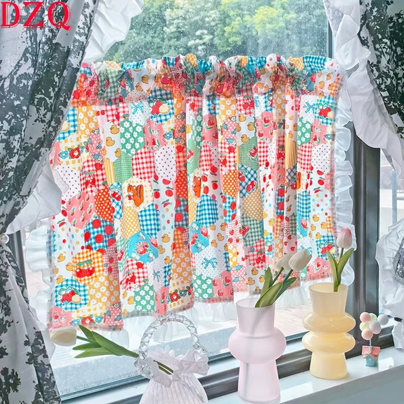 

Animal Patterns Korean Short Curtains Cloth for Living Room Japanese Pastoral Lace Half Curtains for Kitchen #A590