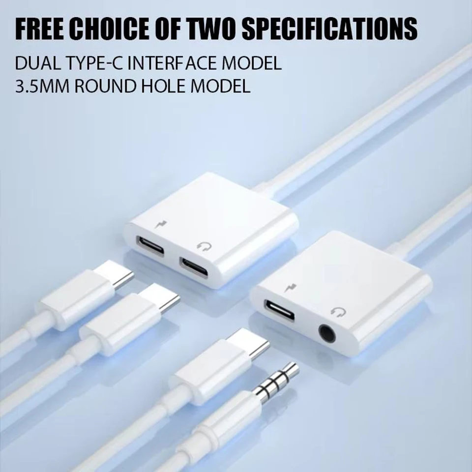 2-in-1 USB C to 3.5mm & PD Fast Charging Adapter, Dual Audio/Charge Port - Compatible for Samsung/ for Xiaomi/ for Huawei
