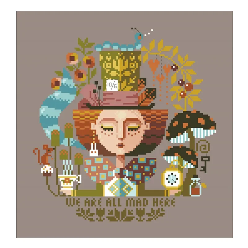 Mad Hatter Dreams cross stitch kit 18ct 14ct 11ct coffee canvas fabric cotton silk thread embroider DIY handmade needlework