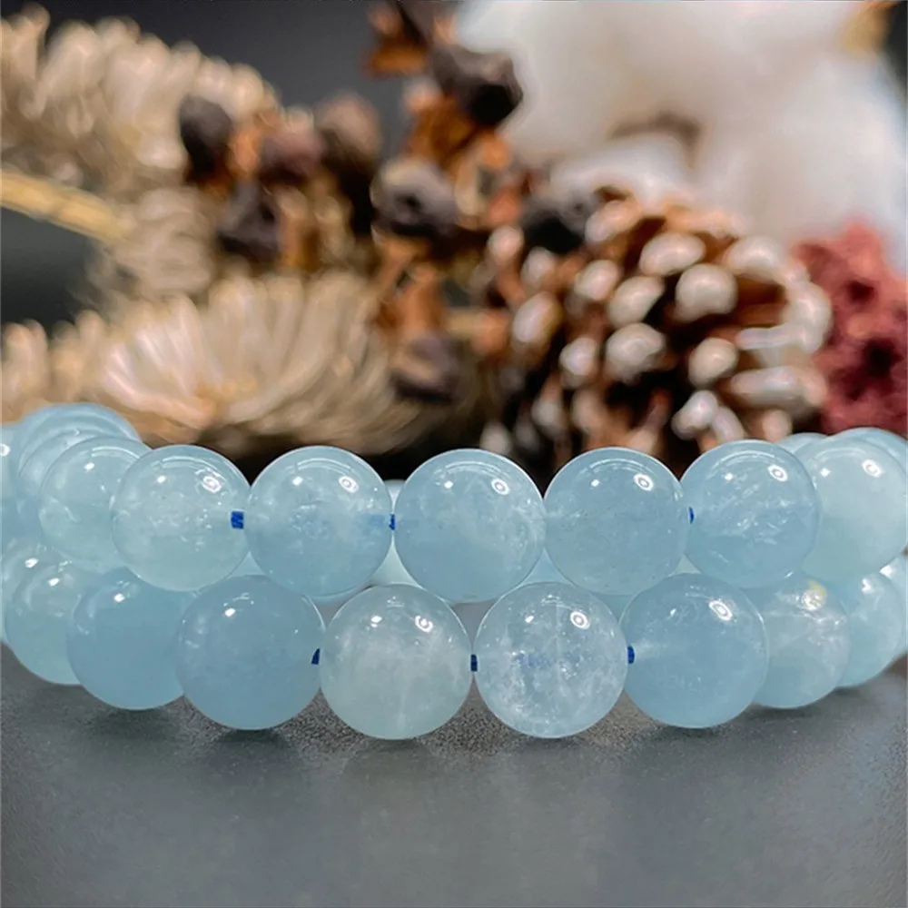 (A) Natural Stone Aquamarine Crystal Round Loose Beads 4-12mm for Jewelry Making Bracelet Necklace Keychain Amazon Accessories