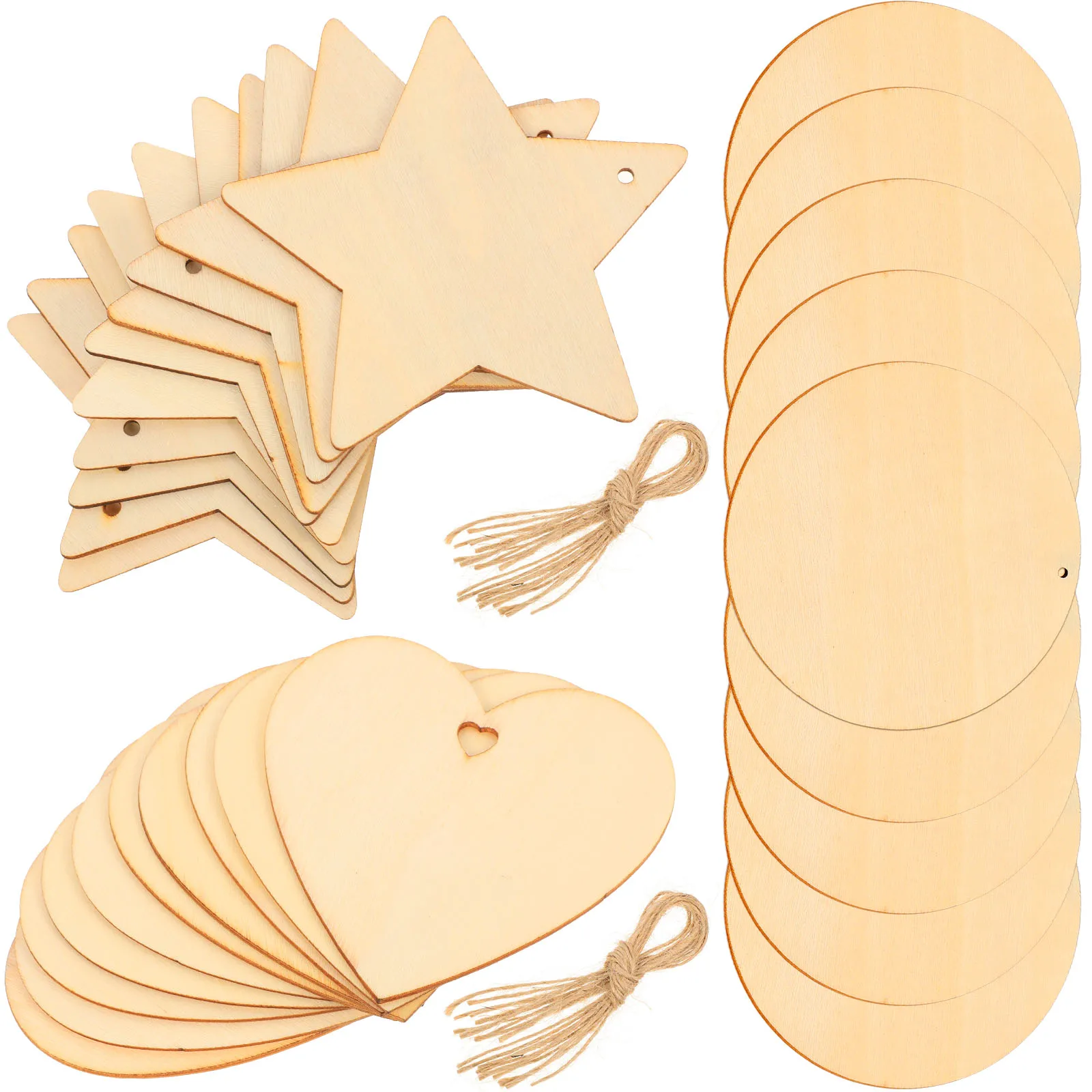 

30pcs Blank Round Pentagram Wood Slices Unfinished Natural Diy Craft Decor For Painting Jewelry Decoration Wood