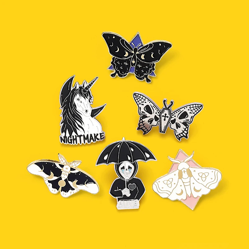 Moth Butterfly Faceless Man Enamel Pins Custom Punk A LIVE NIGHTMAKE Brooch Clothes Lapel Gothic Badge Jewelry Gift for Friends