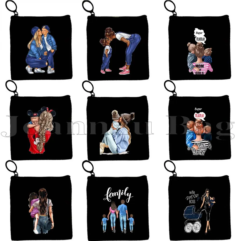 

Fashion Mam Super Mom Life Mum Dad Baby Girl Boy Love Heart Canvas Coin Purse Small Square Bag Key Storage Card Bag Wallet Pouch