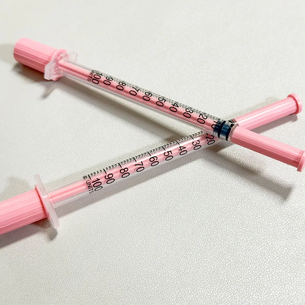 Image of 10/20/30 Stück rosa 1-ml-Insulinspritzen, 31G 8 mm ultrafeine Nadel, steril verpackt, Einwegwerkzeug für Schönheits- und Tierpflege