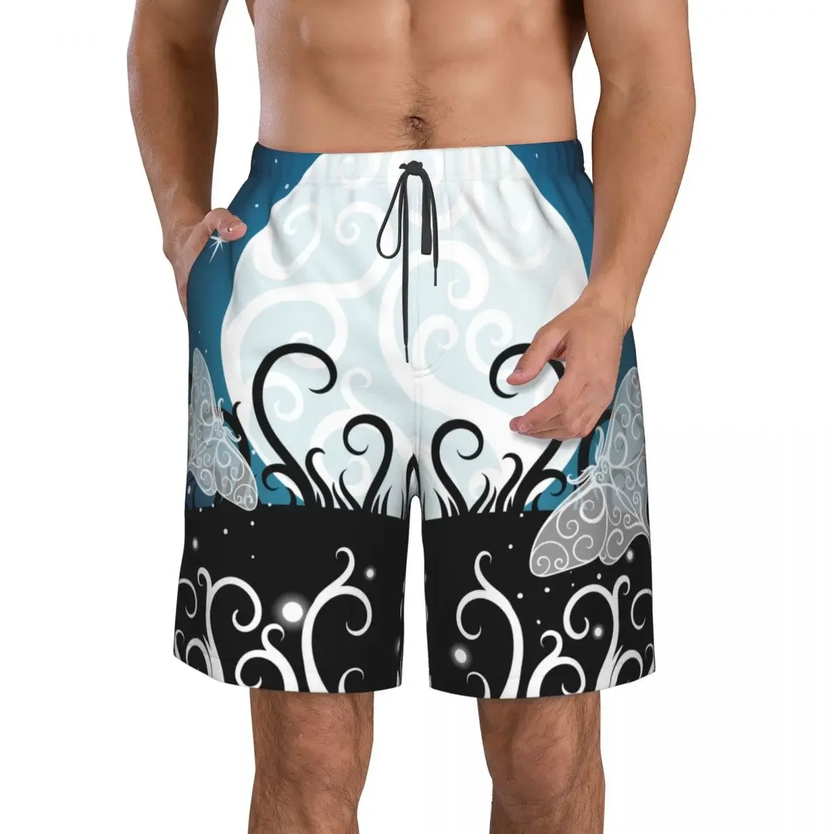 Quick Dry Summer Mens Swimwear Beach Board Short Briefs For Man Moon With Butterflies Swimming Trunk Beachwear