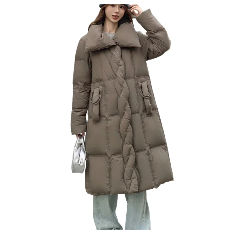 سترة نسائية طويلة للأسفل مجموعة خريف وشتاء 2025 أنيقة، فضفاضة، تنحيف، سميكة، معطف دافئ عصري #6