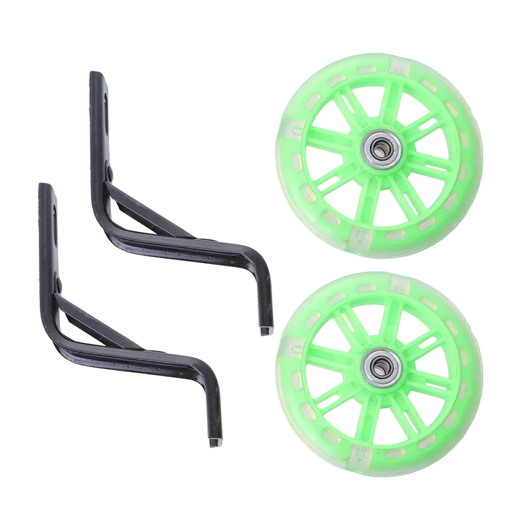 2 pcs Flashing Auxiliary Wheel 12 Inch Bracket Green Kid Bike Training Wheels Mute Balance Support For Children Cycling Safety