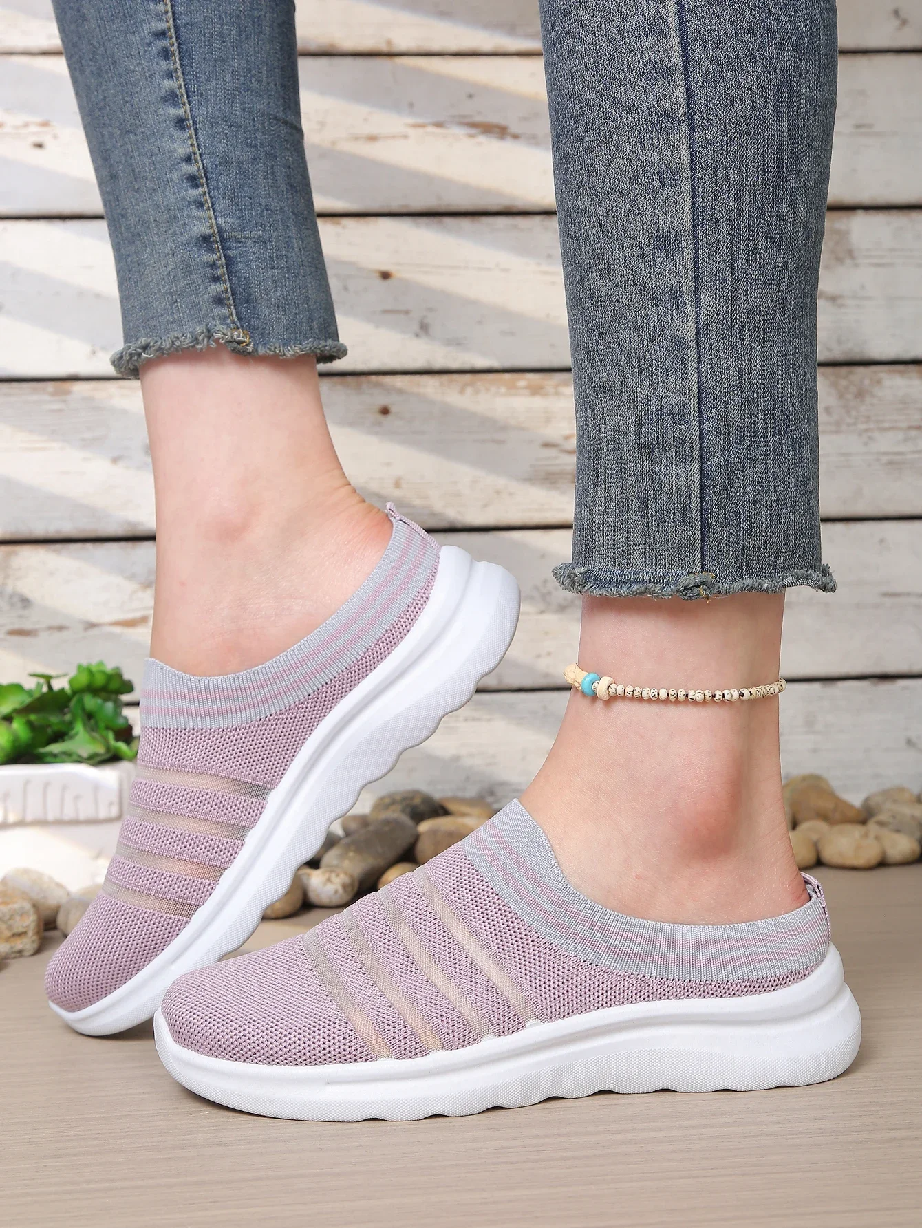 Women's Summer Sneakers Striped Knit Breathable Slip-on Casual Shoes for Walking Free Shipping