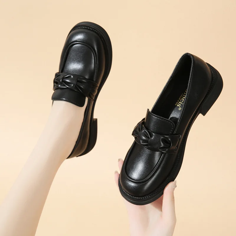 TOPHQWS British Style Elegant Middle Heels Women Shoes 2023 Retro Slip On Loafers High Quality PU Leather Platform Shoes