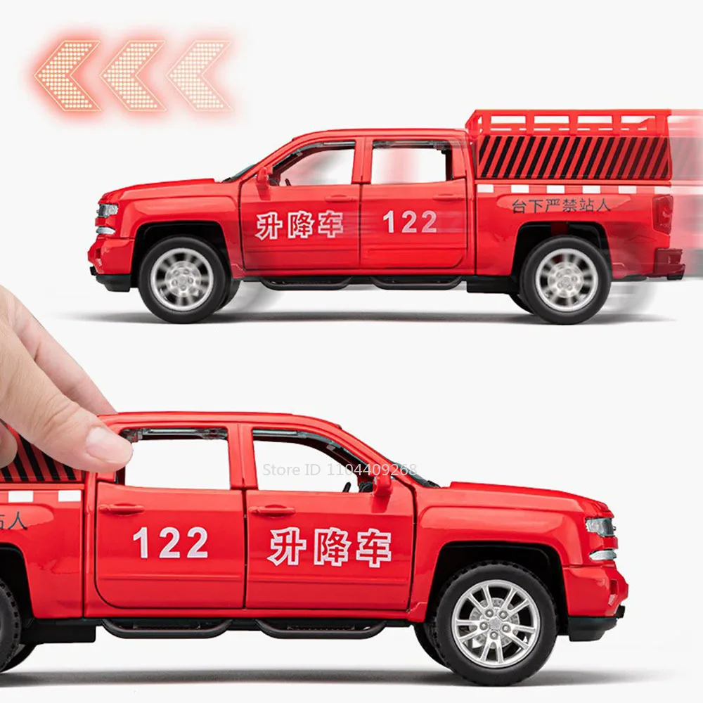 1:32 Luftarbeitslift LKW Camaro Modell Spielzeugauto Metalldruckguss Sound Licht Zurückziehen Fahrzeuge Jungen Spielzeug Modelle Ornamente Geschenke