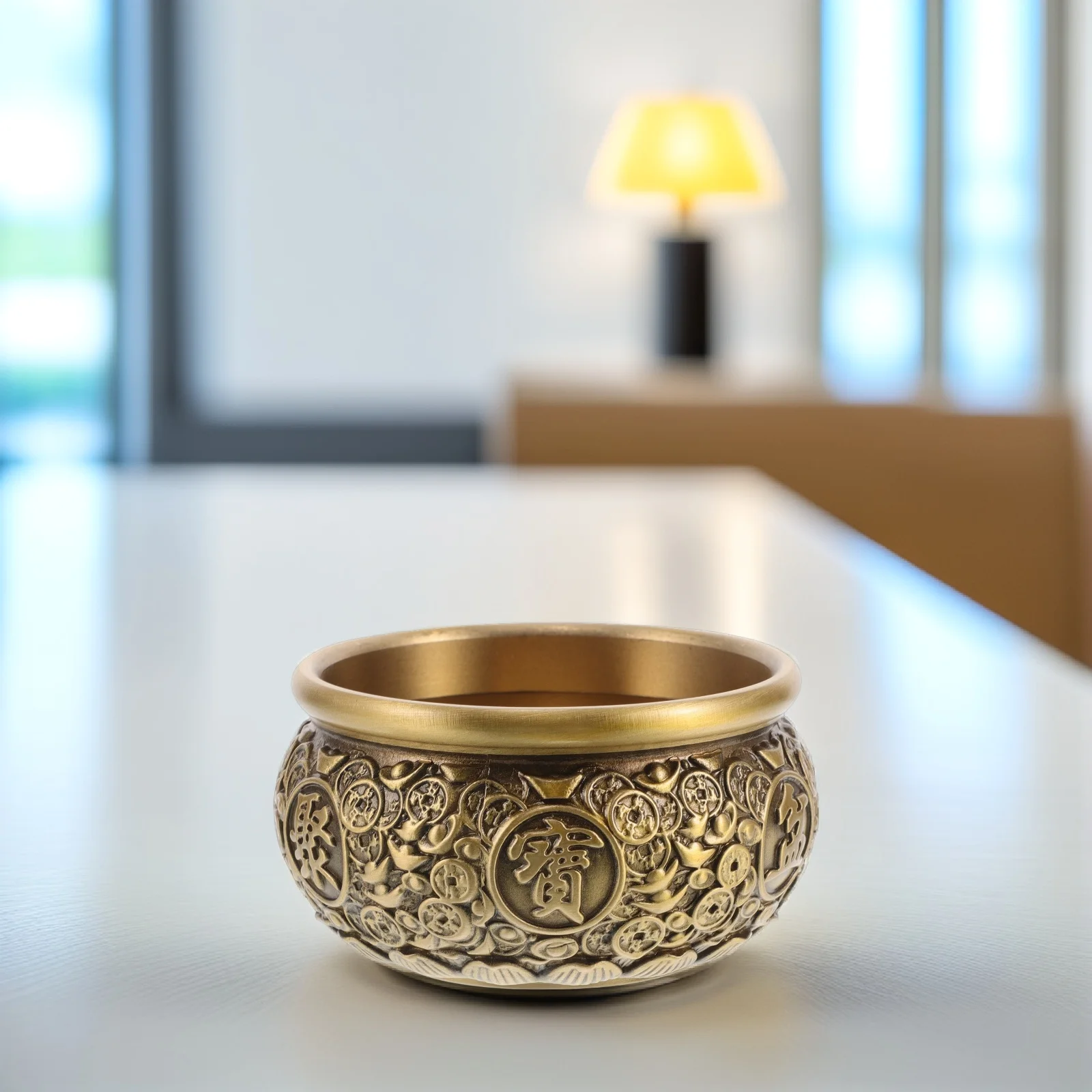 

Vintage Brass Treasure Bowl Feng Shui Home Office Decor Wealth Prosperity Money Holder Lucky Cornucopia Bowl Money Storage