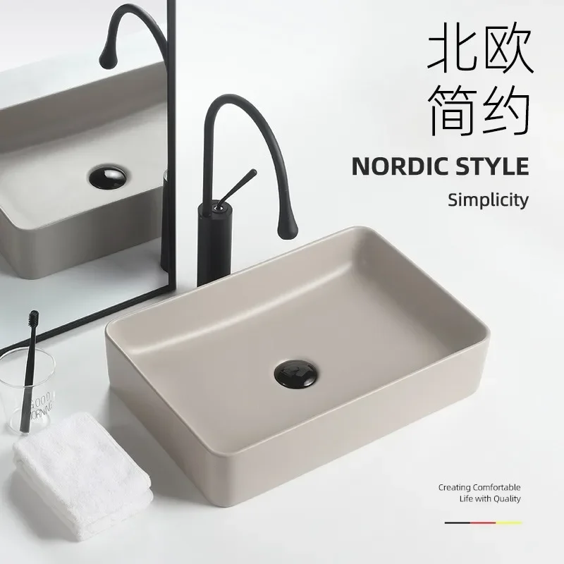 

Taiwan Basin Washbasin Ceramic Washbasin Home Bathroom Hotel Art Basin Single Basin Square Khaki