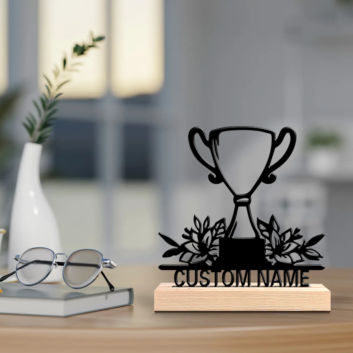 1 قطعة أنيقة شخصية مخصصة الجوائز والزهور تماثيل معدنية فن معدني مع قاعدة خشبية غرفة نوم ، غرفة المعيشة ، سطح المكتب ديكو