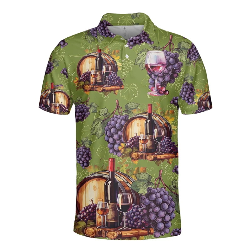 Drinks Wine 3D Print Polo Shirts For Men Clothes Casual Vacation Short Sleeve Drinking Grape Liquor Button POLO Shirt Women Tops