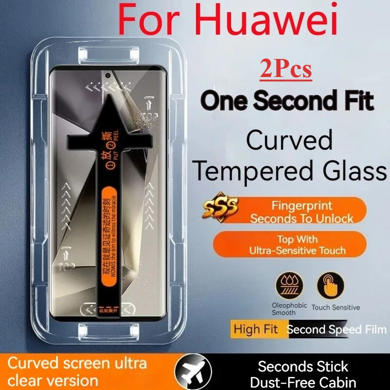 2 uds vidrio templado de cabina sin polvo para Huawei Pura 80 70 Ultra P60 P40 P50 P30 Pro Protector de pantalla segunda película de caja de pegado
