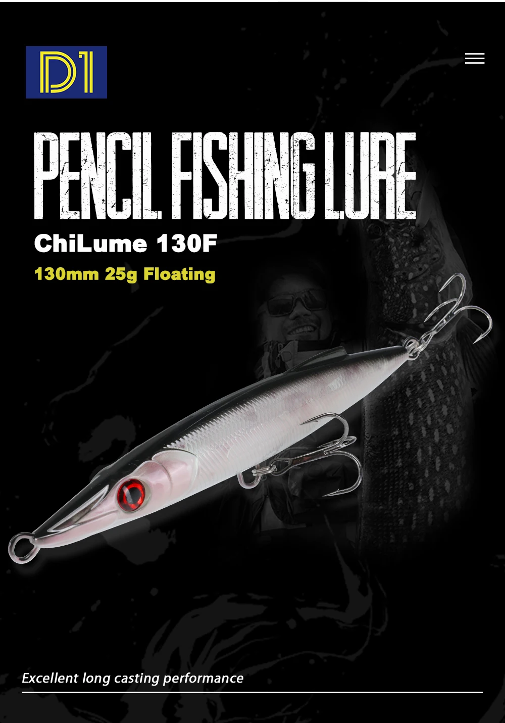 D1 ChiLume 130F Bleistift Angeln Locken 130mm 25g Schwimmenden Köder WTD Lange Casting Wobbler Stickbait Fisch Tackle für Bass Hecht DT3022 – Detail 1