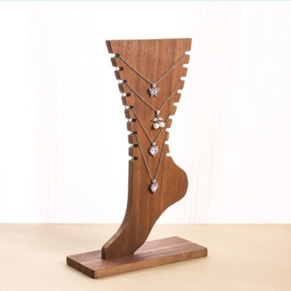 Foot Shaped Wooden Necklace Frame Large Capacity Ornaments Jewelry Display Props Space Saving Creative