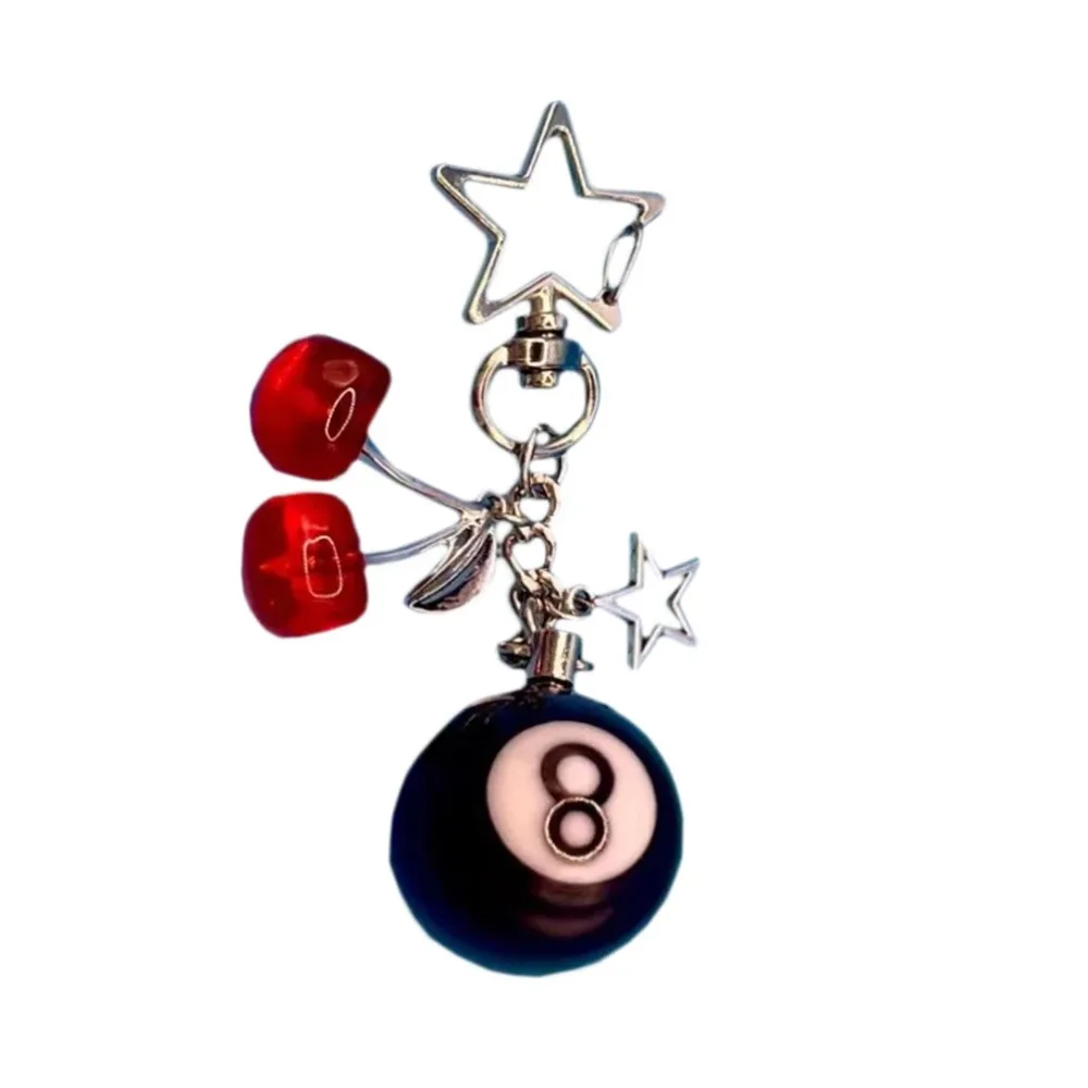 Y2K Jewelry Black 8 Ball Fruit Cherry Dice Star Keychain Phone Pendant Chain Handmade Creative Keyring Accessories for Women Men