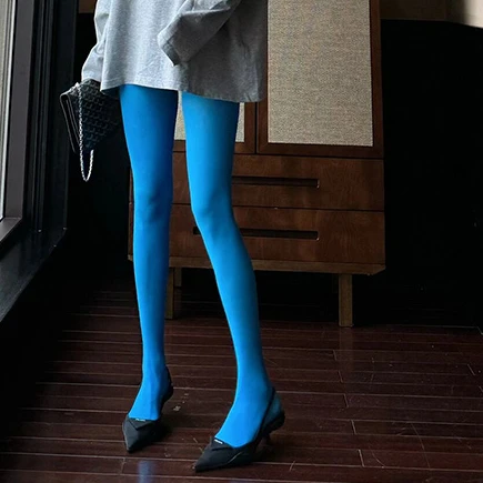 

Lake Blue Pantyhose 80D Women Legging Fashion Thigh High Bodystockings Erotic Underwear Spring Autumn Woman Velvet Bottom Tights