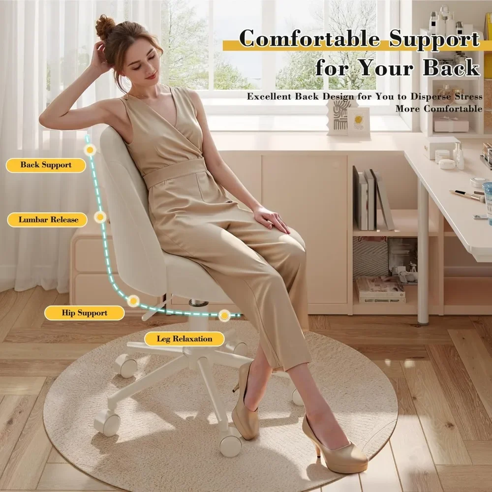 Dressing Chair, Velvet Office Chair, Comfortable Lumbar Support, Cute Armless Office Chair, Adjustable Rolling Swivel - Image 4