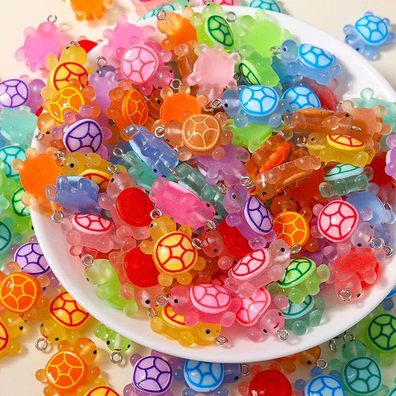 Leslie 10pcs 16x25mm Cartoon Resin Turtle Cute Little Tortoise Charms for Necklace Keychain Pendants DIY Jewelry Accessories