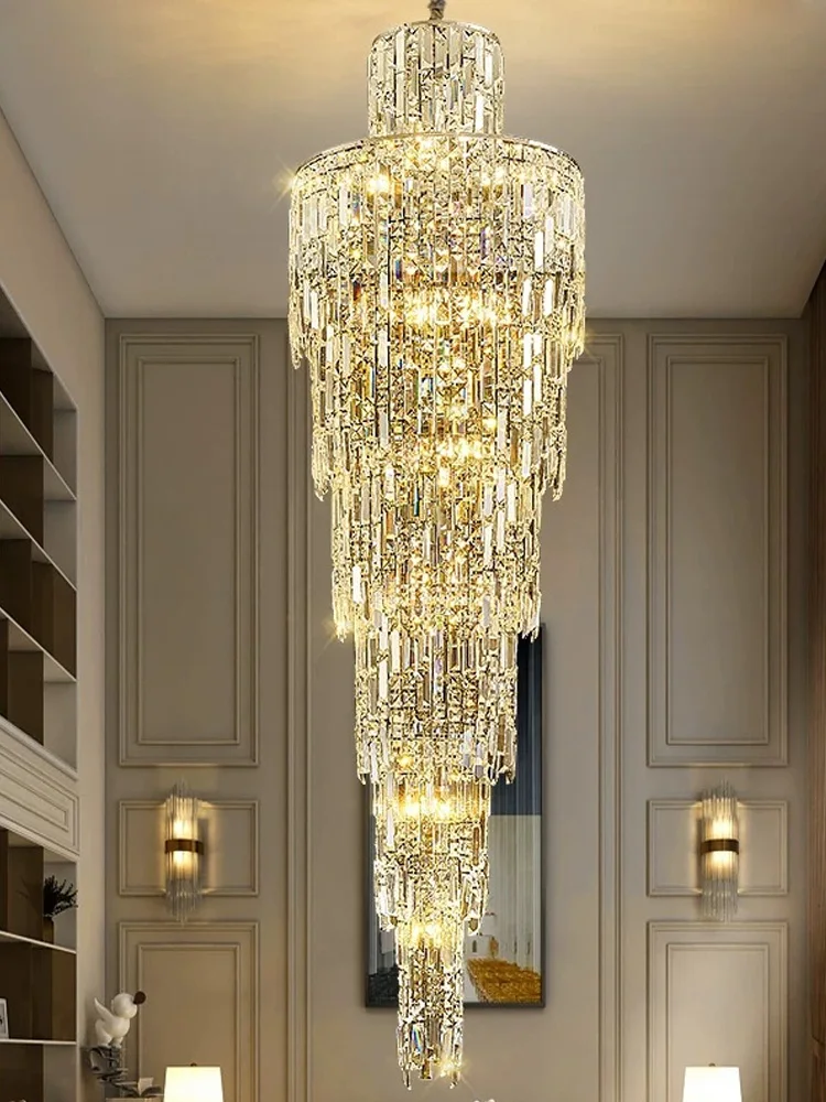 

2025 new spiral crystal chandelier, suitable for villas, hotels, duplex stairwell ceiling pendant lights, adjustable height
