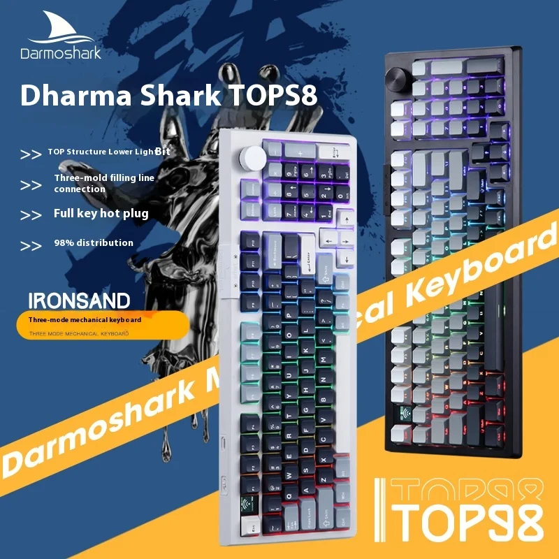 

Darmoshark TOP98 Gaming Mechanical Keyboard Wireless Bluetooth Tri-Mode 98 Keys Hot Swap Computer Office Keypad Silver Switch