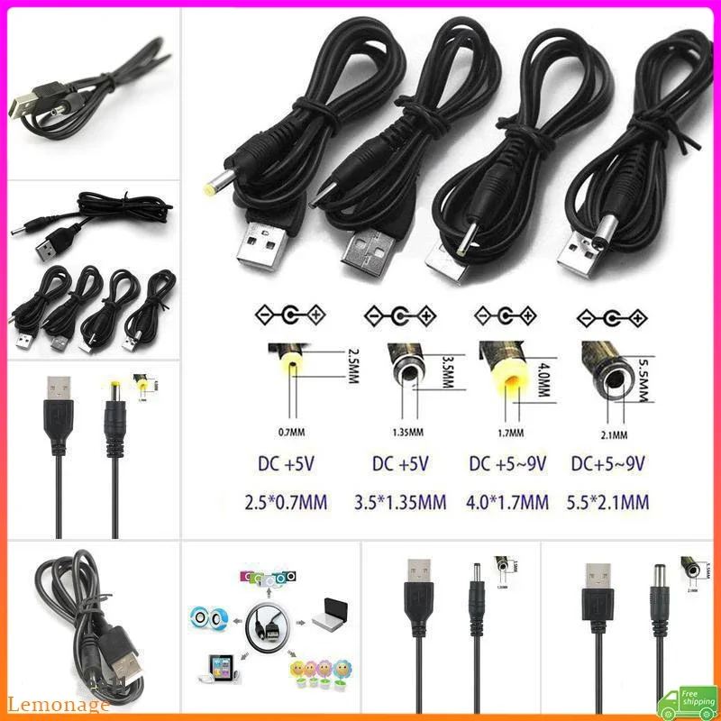 

USB to DC Power Cable Cord 5.5x2.1mm/5.5x2.5mm/3.5x1.35mm/4.0x1.7mm/2.5x0.7mm DC Port Charging Cable Power Supply Cord Line