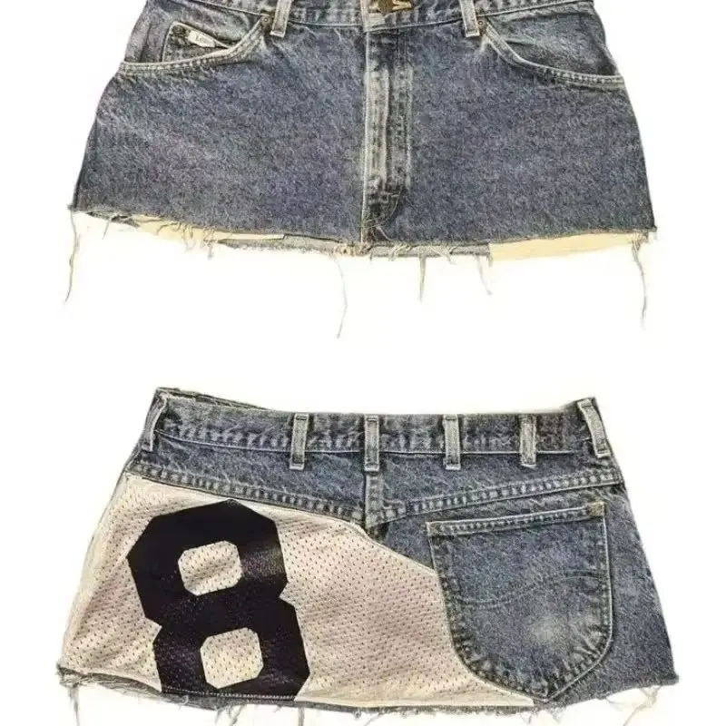 2026 mini falda sexy suelta casual para mujer falda estampada apliques denim gótico calle hip hop harajuku retro cintura alta