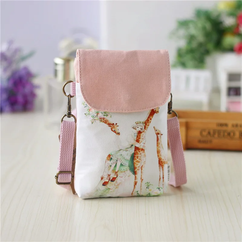 Canvas Women\'s Cotton Cartoon Shoulder Cross-body Bag Brands 2024 Ladies Handbag Female Small Phone Purse Money Pouch for Girls