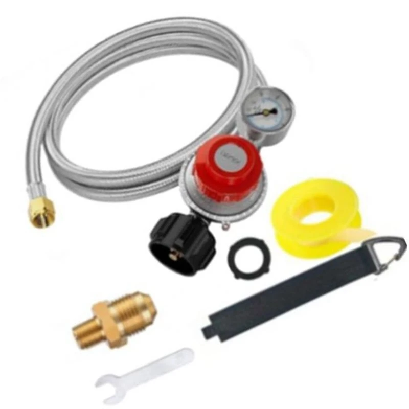 ABLJ Propane Regulator High-Pressure Adjustment 5-Foot Combination Set With Gauge For BBQ Grill