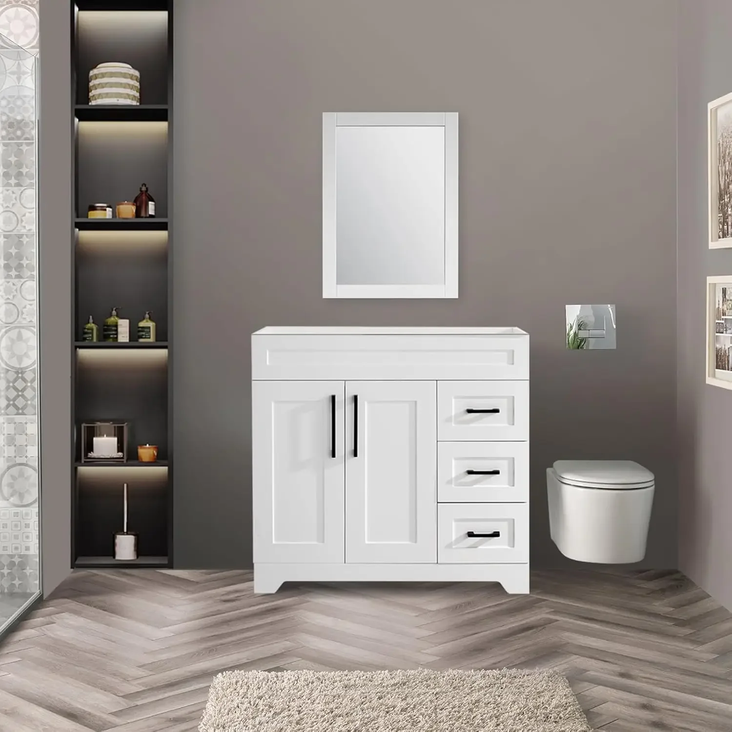 36inch Bathroom Vanity Without Sink,Bathroom Storage Cabinet with 2 Soft Closing Doors & 3 Full Extension Drawers, Dressers