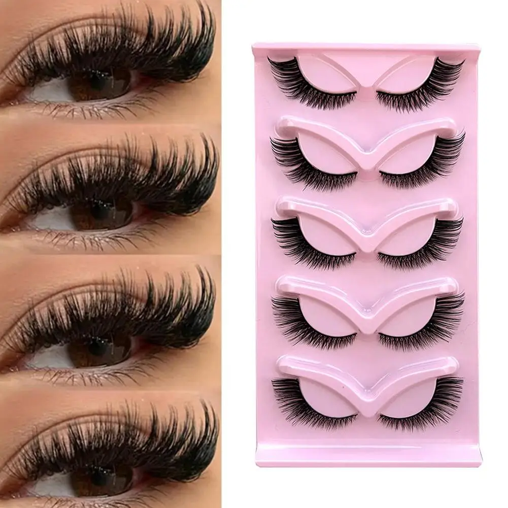 

Cat Eye Eyelashes 3D Natural False Lashes Fluffy Soft Makeup Lashes Wispy 5 Eyelash Extension Cross Natural Manga Pairs F9O2