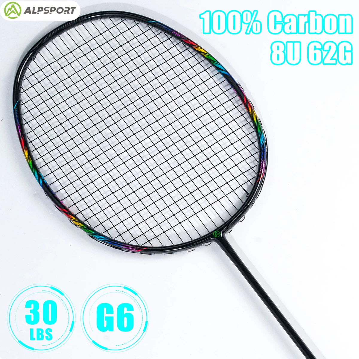 

ALPSPORT Badminton racket BBQ2.0 8U G5 Carbon Fiber Pro Racket Damping Ring Lightweight for Intensive Training Black