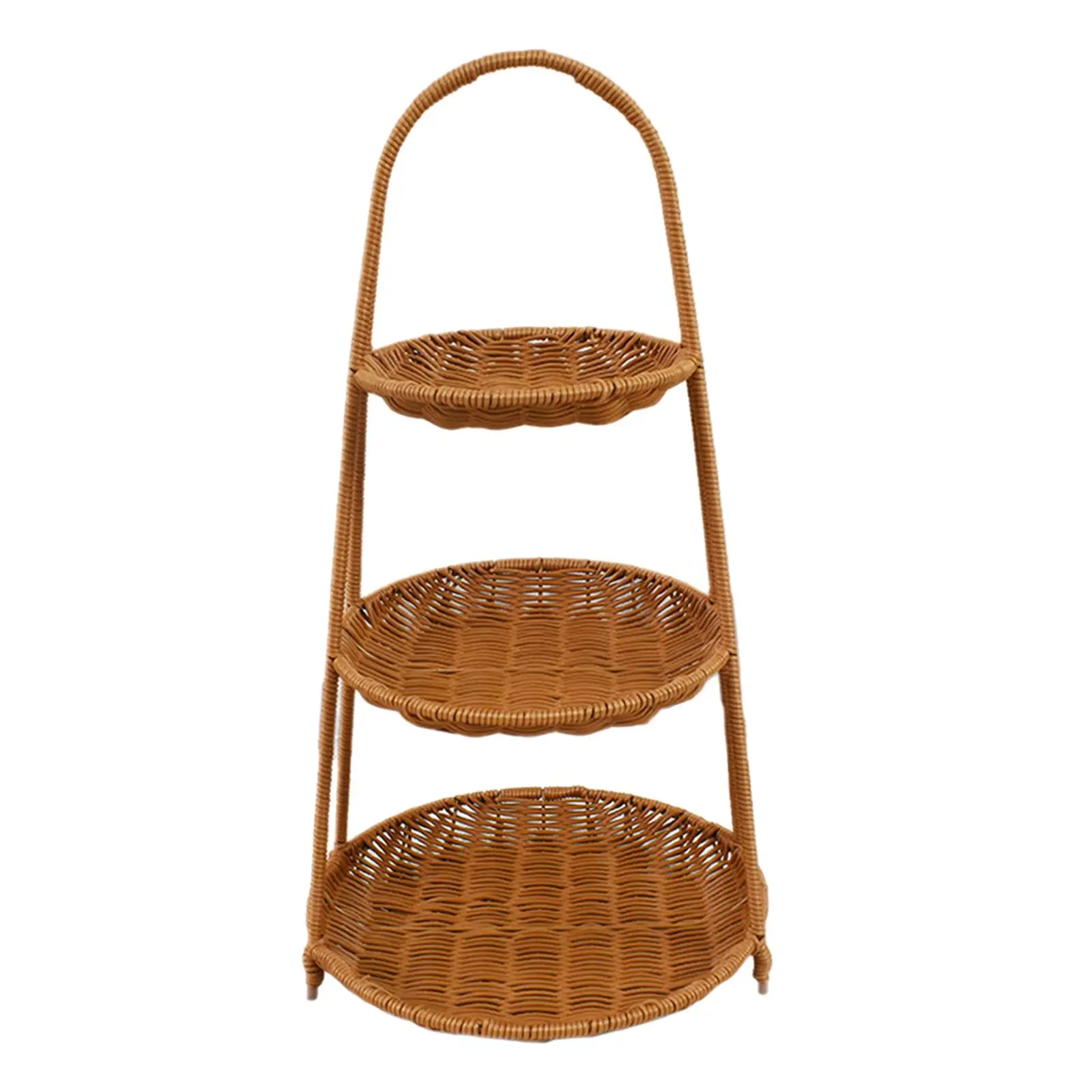 Circular Food Serving Basket Storage Rack with Top Handle for Toiletries Multifunctional Bread Snacks Holder Imitation Rattan