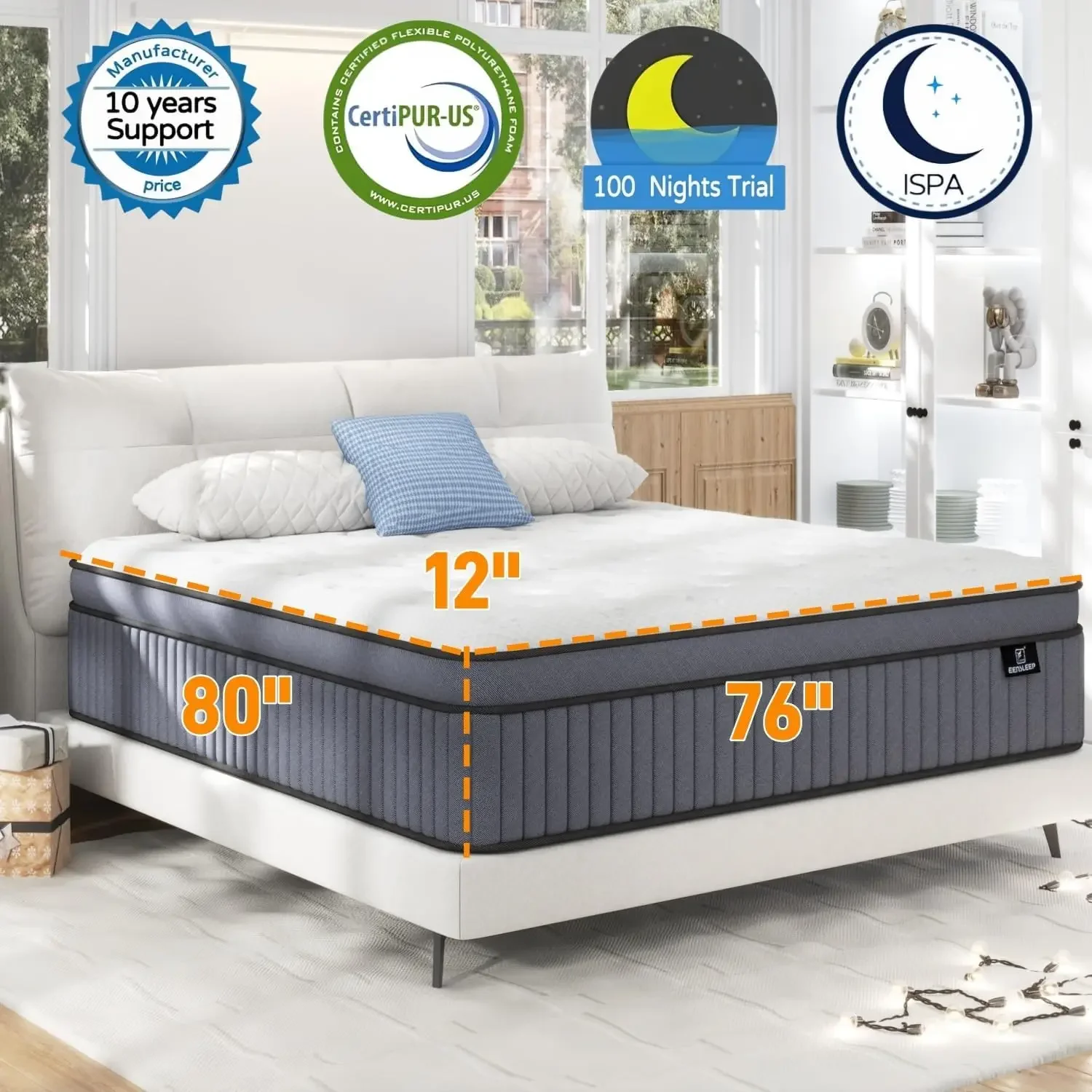 King Size Mattress  Upgrade Strengthen 12 Inch Firm Hybrid King Mattress in a Box Mattress King Size With Memory Foam