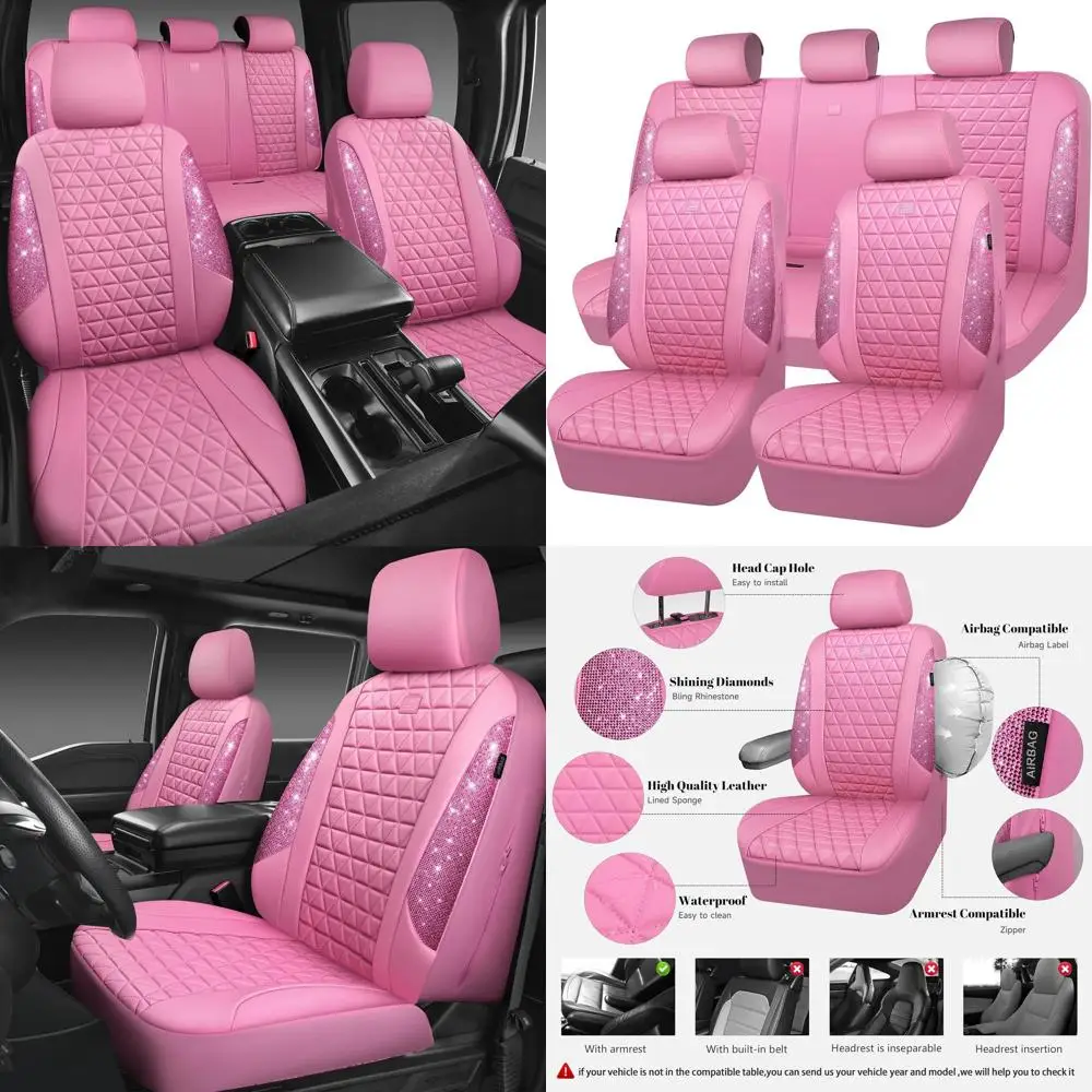 

Glittering Pink Diamond-Inspired Leather Car Seat Covers, Waterproof & Universal Fit for Cars, Trucks, SUVs, Ideal for Women & G