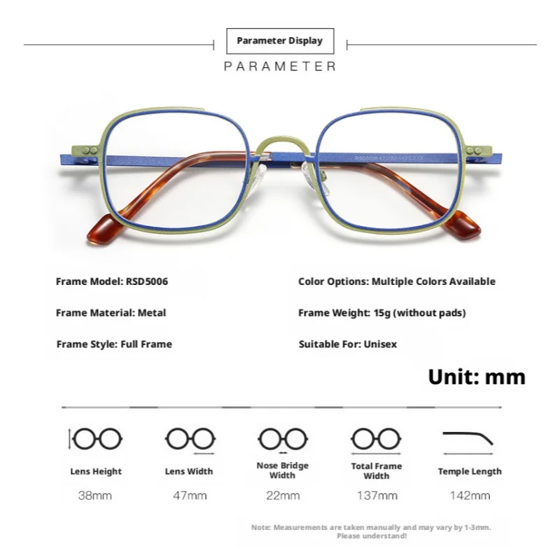 YCFoya 2026 New Men's Personalized Dual Color Splicing Ultra light Fashion Women's Customized Formula Glasses 5006