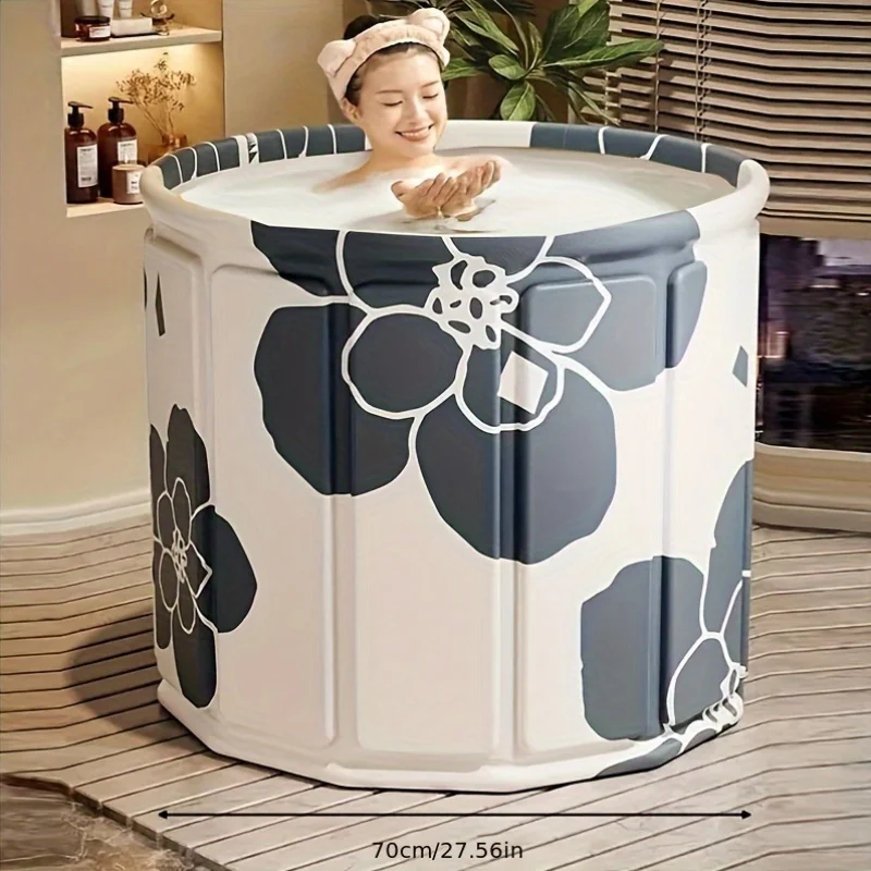 Contemporary Round Folding Bathtub with Drainage - Combination Function Tub, Waterproof Overflow Design for Bathroom