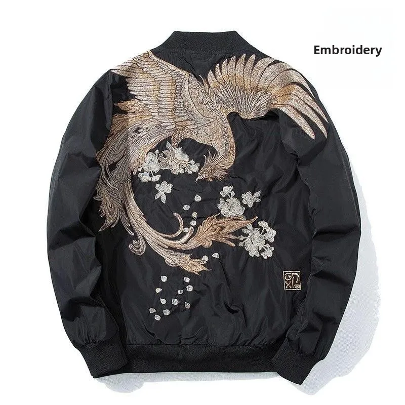 

Men's Embroidered Loose Baseball Jaet Thiened Autumn Winter Outerwear Sli Trendy Cotton Coat Retro Japanese Sle