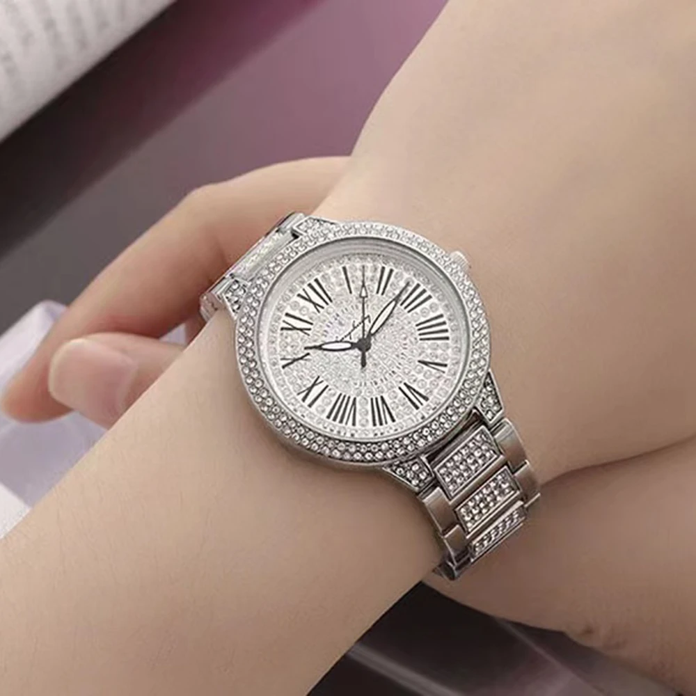 Fashion Golden Women Watch Luxury Elegant Diamond Quartz Watches Luxury Vintage Women's Jewelry Necklace Earrings Sets With Box