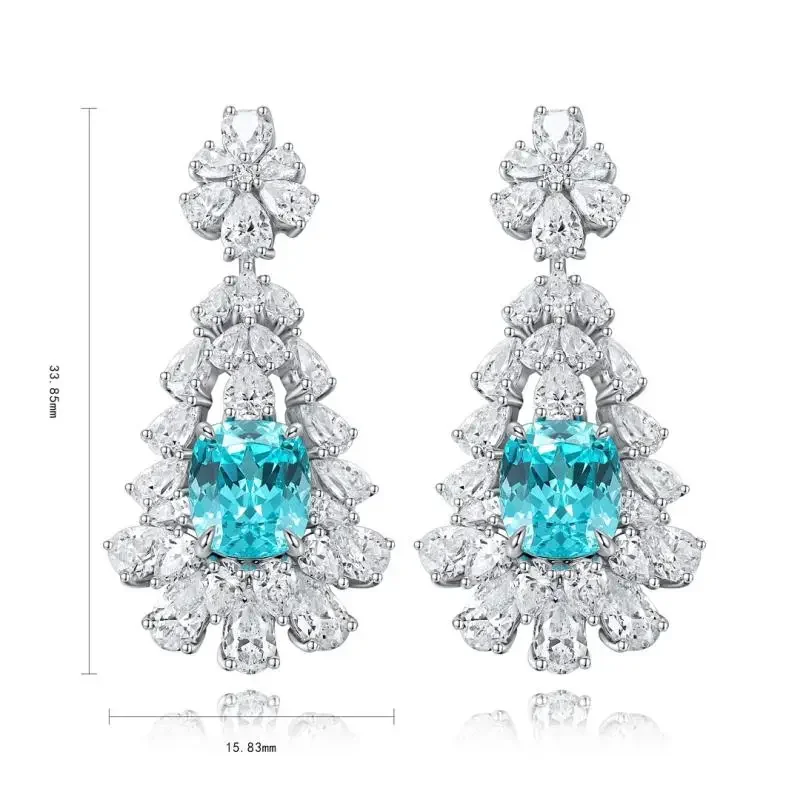 RUIF 2024 New Popular Cushion Shape S925 Silver 6.628ct Lab Grown Paraiba Sapphire Earrings Engagement Women