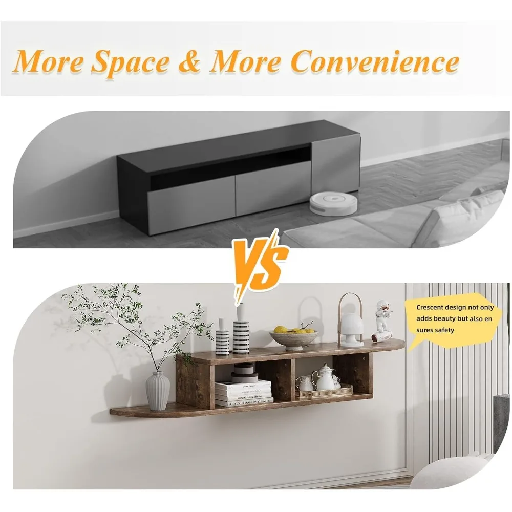 Suporte de TV flutuante para 55 centro de entretenimento com armazenamento de montagem na parede e prateleira para sala de estar