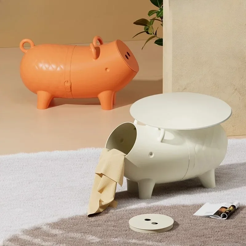 

Plastic Creative Storage Table Cartoon Pig-Shaped Side Table Playful 3D Leather Texture Stool