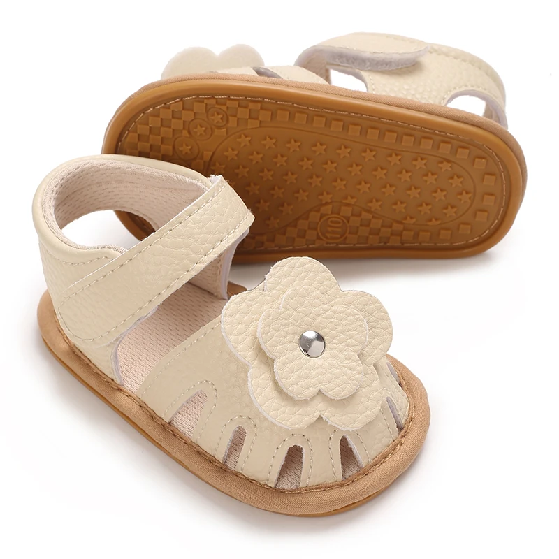 Sandalias antideslizantes para bebé recién nacido, zapatos de suela suave de goma, color sólido, flor bonita, primeros pasos, cuna, Verano