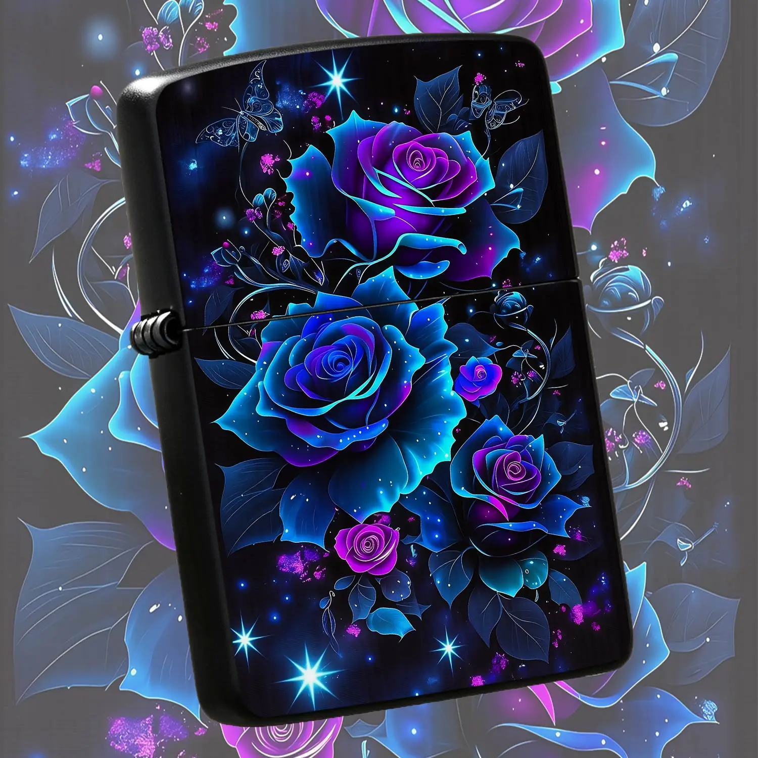 Dreamy Fluorescent Blue Purple Rose Lighter Romantic StarlightPortable Igniter Full Scenario Suitable Exquisite Artistic Sense Practical Present for Daily Holiday Anniversary Gifting A Humorous And Interesting Lighter